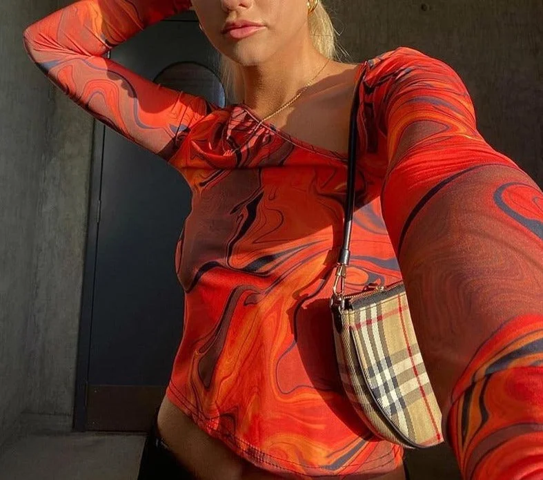 Tie Dye Print Long Sleeve Crop Top | Cut Out Orange Sexy Shirt | Tie Dye Crop Top | Y2K Crop Top | Women Spring Summer Outfit | Fancy Tops Asymmetrical Pockets Print Tie Dye Print Long Sleeve Crop Top | Cut Out Orange Sexy Shirt | Tie Dye Crop Top | Y2K Crop Top | Women Spring Summer Outfit | Fancy Tops Asymmetrical Pockets Print