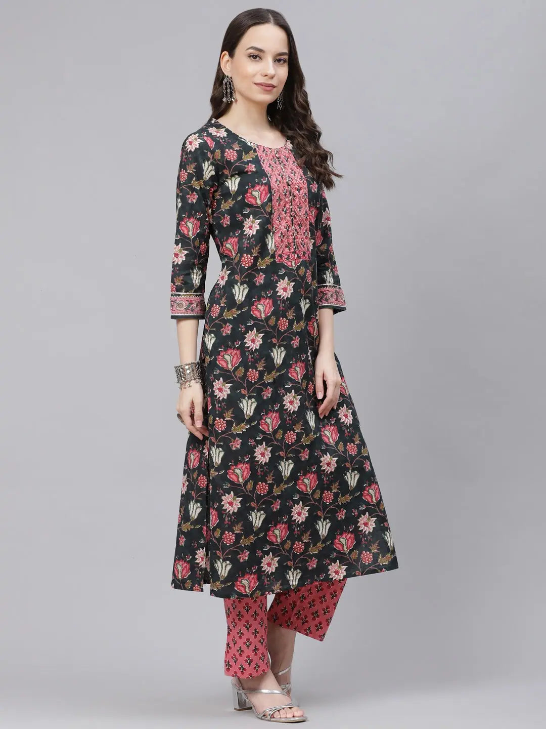 Ahika Women Teal Blue Pink Ethnic Motifs Print Cotton Kurta With Trousers Dupatta Trousers Brand Named Ahika Women Teal Blue Pink Ethnic Motifs Print Cotton Kurta With Trousers Dupatta Trousers Brand Named