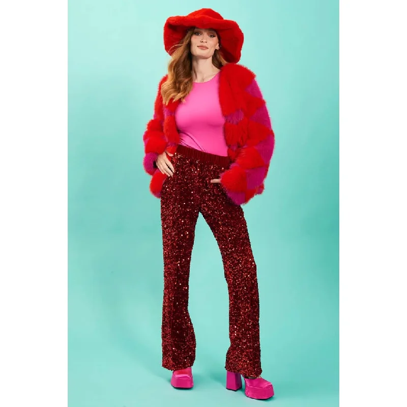 Red Sequin Flared Trousers Trousers Cargo pockets