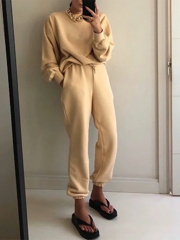 Fashion Loose Long Sleeve Drawstring Trousers Two-piece Suit Trousers Review Highly