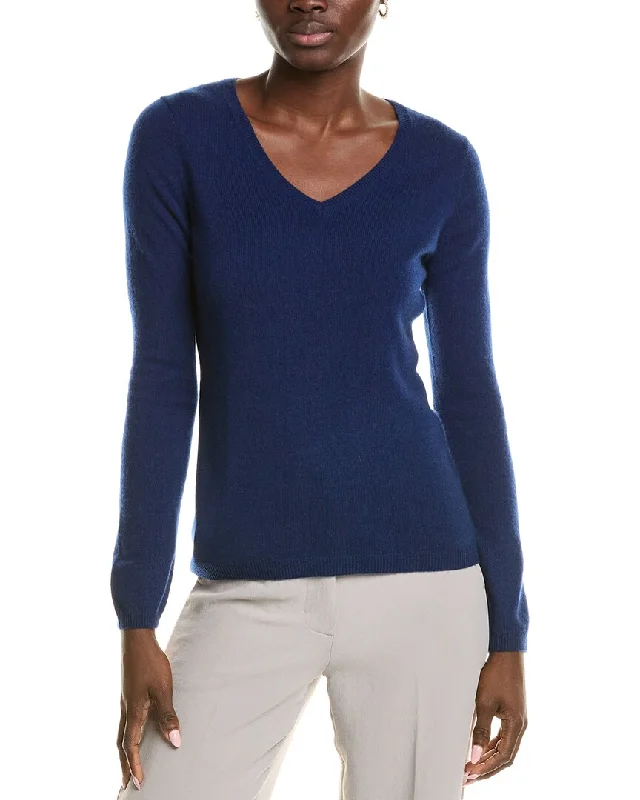 Sofiacashmere Modern V-Neck Cashmere Sweater Velvet Chenille Corduroy