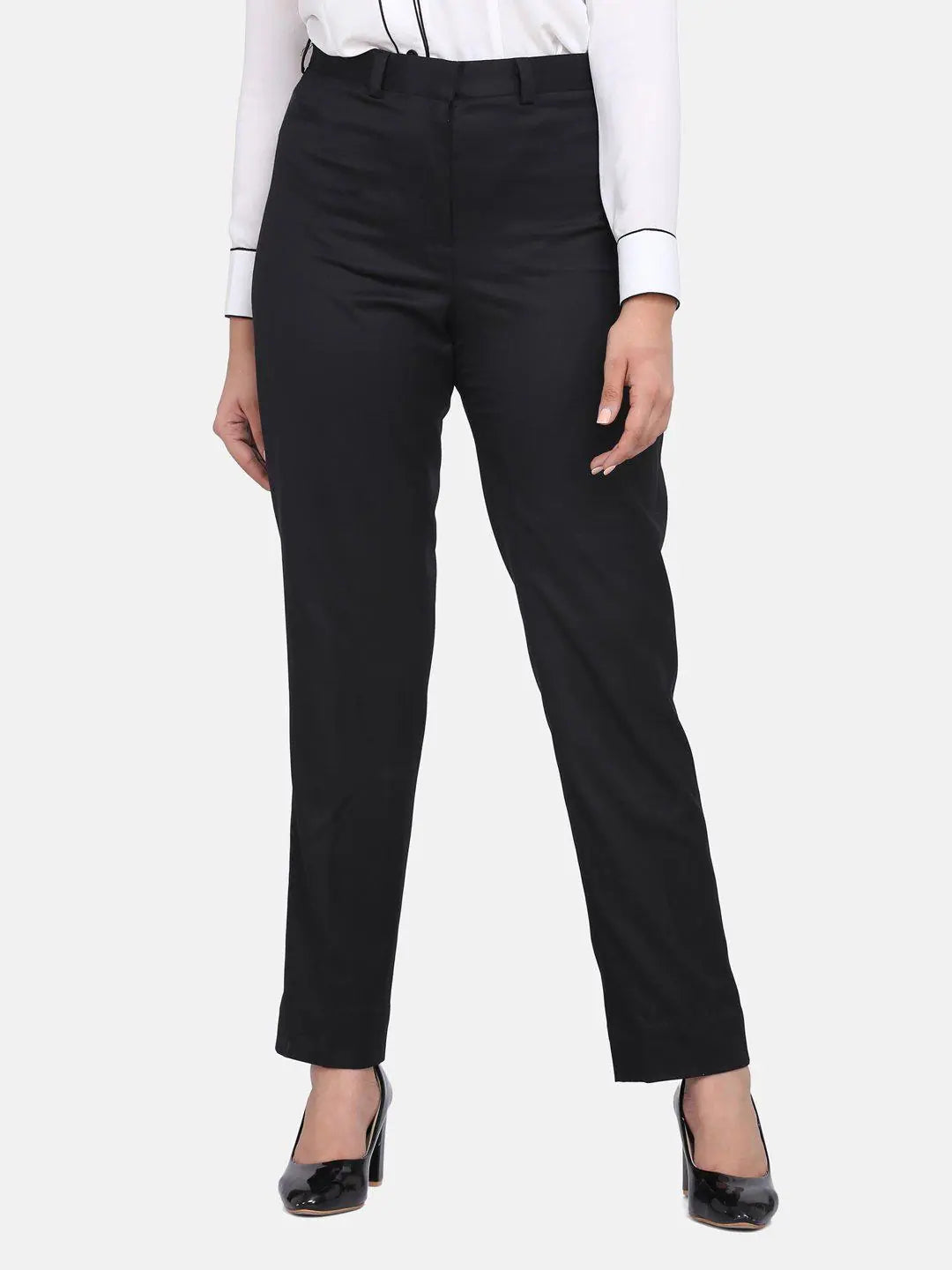 Poly Cotton Formal Trousers - Black Trousers chic elegant