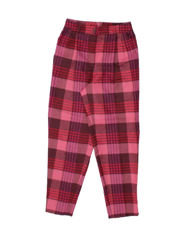 VINTAGE Womens Slim Trousers EU 38 Medium W28 L30 Pink Check Trousers Floral Bohemian VINTAGE Womens Slim Trousers EU 38 Medium W28 L30 Pink Check Trousers Floral Bohemian