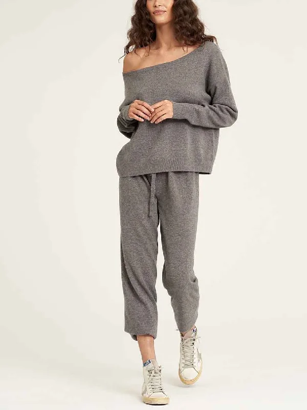 Solid Color One-word Shoulder Tops Drawstring Trousers Knit Suit Trousers Print Floral Solid Color One-word Shoulder Tops Drawstring Trousers Knit Suit Trousers Print Floral