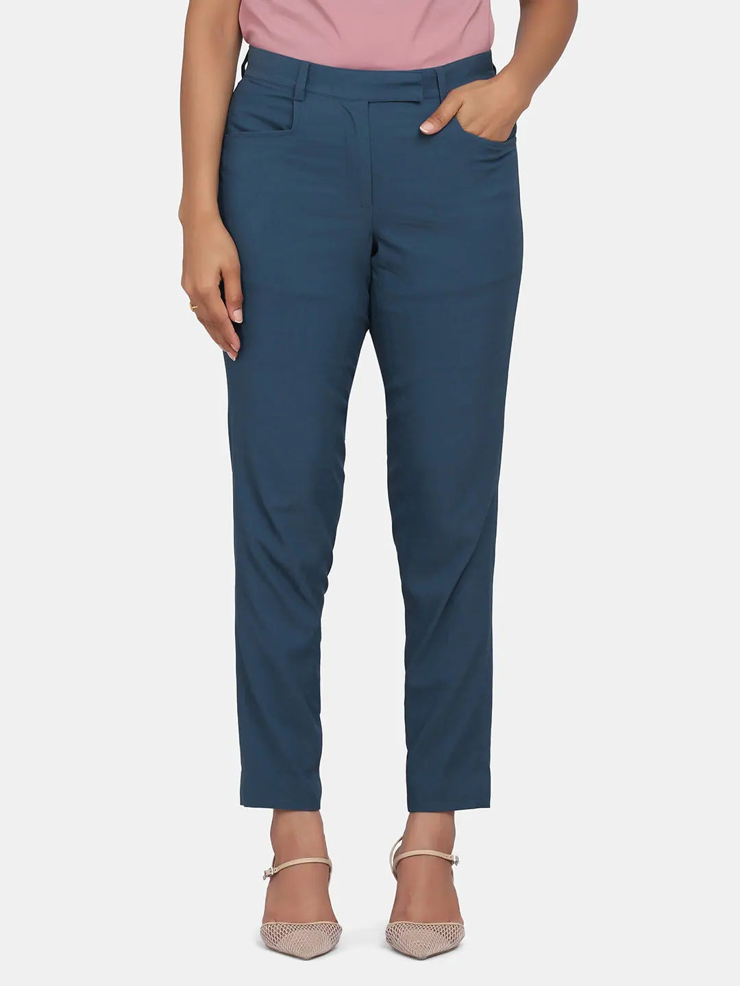 Toko Twill Formal Trousers for Women- Teal Blue Trousers Essential Wardrobe