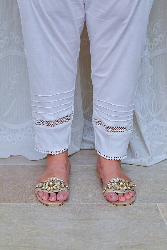 Mom4Little - White trouser styled with lace MFL-TR08 - 1 Piece Trousers Travel Practical Mom4Little - White trouser styled with lace MFL-TR08 - 1 Piece Trousers Travel Practical