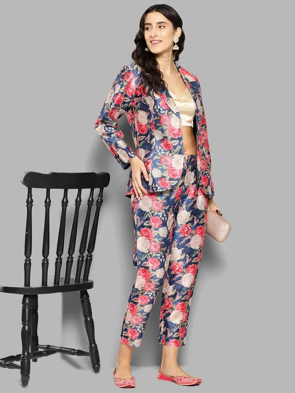 Women's Printed Coat With Trousers - Ahalyaa Trousers Versatile Stylish