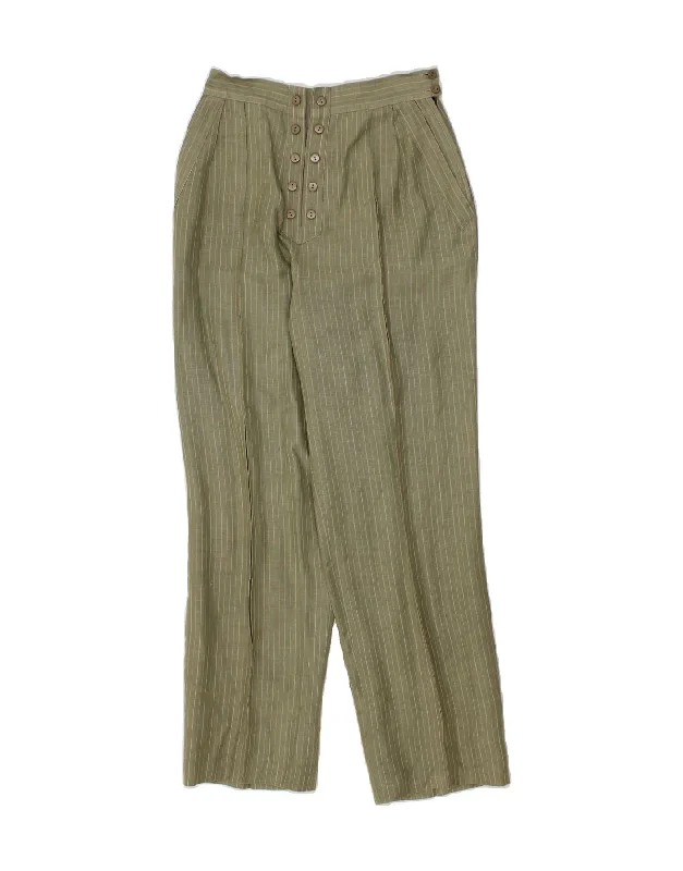 VINTAGE Womens Pegged Casual Trousers IT 40 Small W28 L29 Green Pinstripe Trousers Running Lightweight