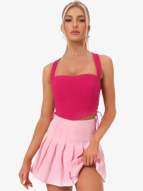 Sleeveless Bustier Corset Tops Lace-up Sexy Clubwear Party Crop Top Asymmetrical Pockets Print Sleeveless Bustier Corset Tops Lace-up Sexy Clubwear Party Crop Top Asymmetrical Pockets Print