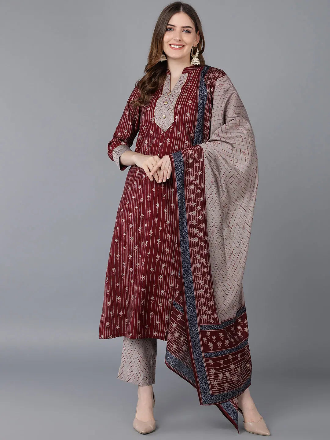 Ahika Women Burgundy Poly Silk Kurta Trousers With Dupatta 1 Trousers Business Professional Ahika Women Burgundy Poly Silk Kurta Trousers With Dupatta 1 Trousers Business Professional
