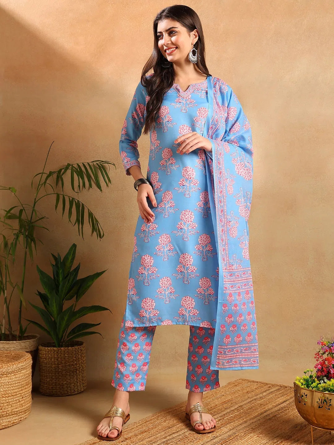 Ahika Women Blue Rayon Blend Floral Printed Straight Kurta Trousers With Dupatta-VKSKD2261 Trousers Corduroy Warm Ahika Women Blue Rayon Blend Floral Printed Straight Kurta Trousers With Dupatta-VKSKD2261 Trousers Corduroy Warm