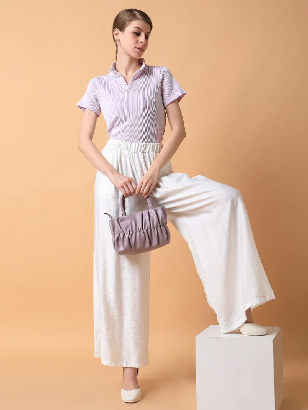 Women Solid Off White Pleated Loose Fit Trouser-1075-Offwhite Trousers Recommended Stylist Women Solid Off White Pleated Loose Fit Trouser-1075-Offwhite Trousers Recommended Stylist