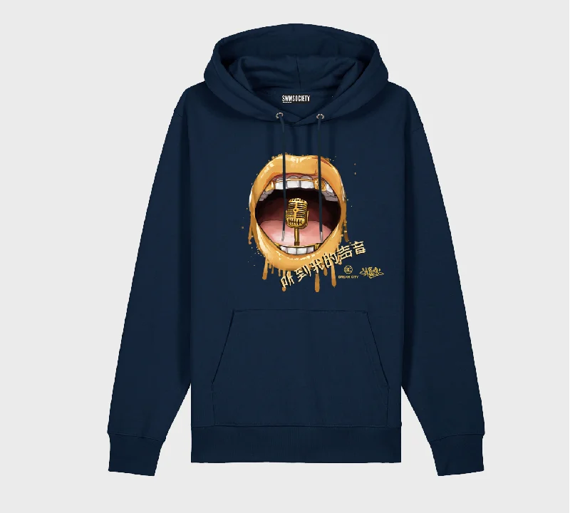 SWMSociety x Dream City x Hear My Voice Hoodie Hoodie with Hem Applique Textured Unique SWMSociety x Dream City x Hear My Voice Hoodie Hoodie with Hem Applique Textured Unique