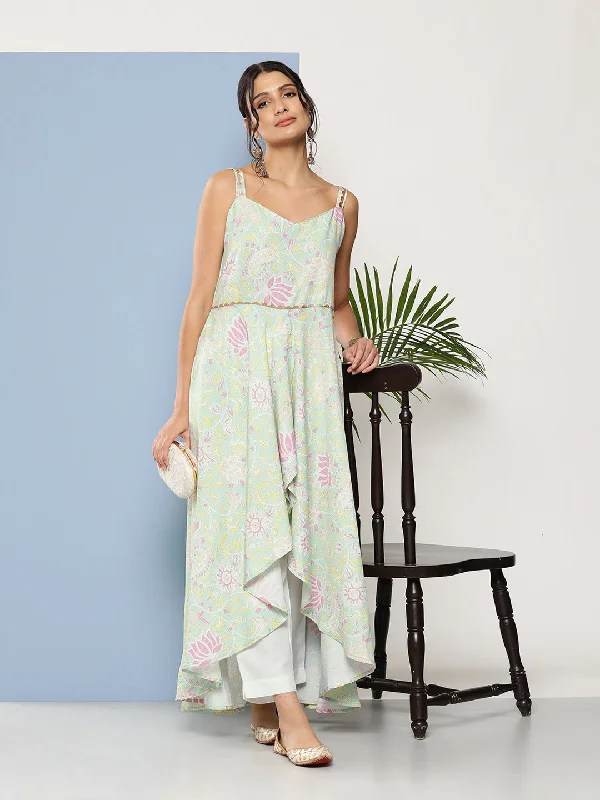 Women's Pista Viscose Rayon Kurta Trousers Set - Ahalyaa Trousers luxurious high-end Women's Pista Viscose Rayon Kurta Trousers Set - Ahalyaa Trousers luxurious high-end