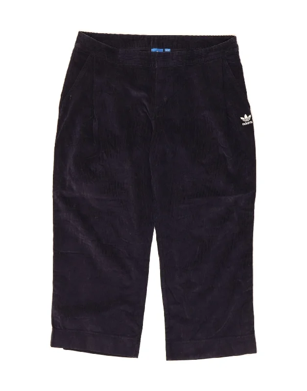 ADIDAS Womens Corduroy Cropped Trousers UK 14 Large W34 L24 Navy Blue Trousers Timeless Classic ADIDAS Womens Corduroy Cropped Trousers UK 14 Large W34 L24 Navy Blue Trousers Timeless Classic