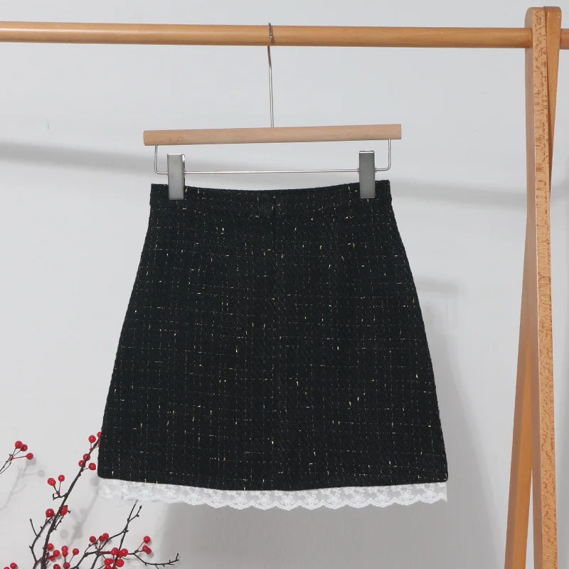 Women Simple Plaid Pattern High Waist Lace Stitching A-Line Skirt maxi skirt elegant