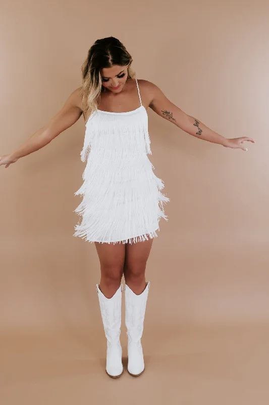 Fine In Fringe Dress, White