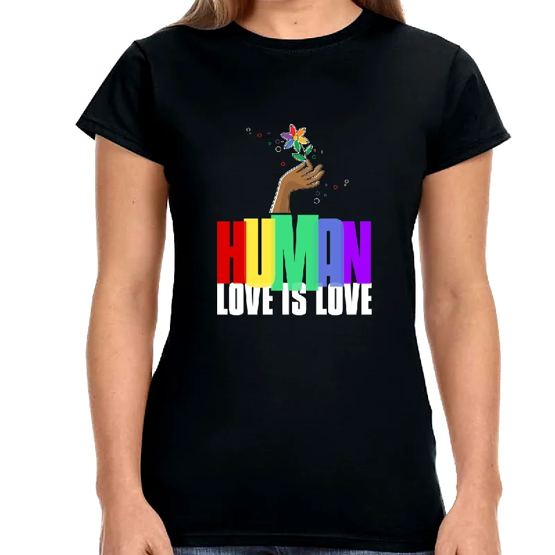 Human LGBT Rainbow Flag Gay Lesbian Pride Ally Shirts for Women Mesh Fabric Canvas Fabric Denim Fabric