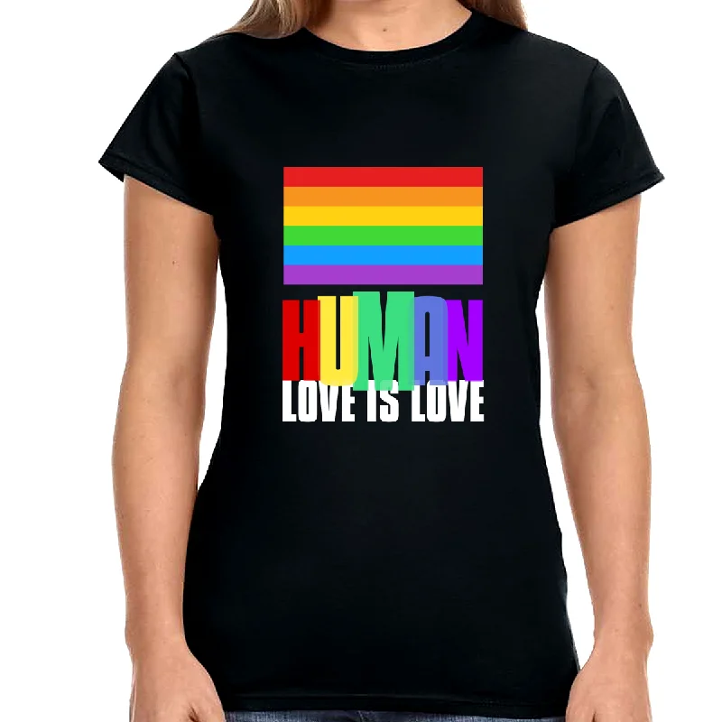Human LGBT Rainbow Flag Lesbian Gay Pride Ally Shirts for Women Chenille Fabric Brocade Fabric Lace Fabric