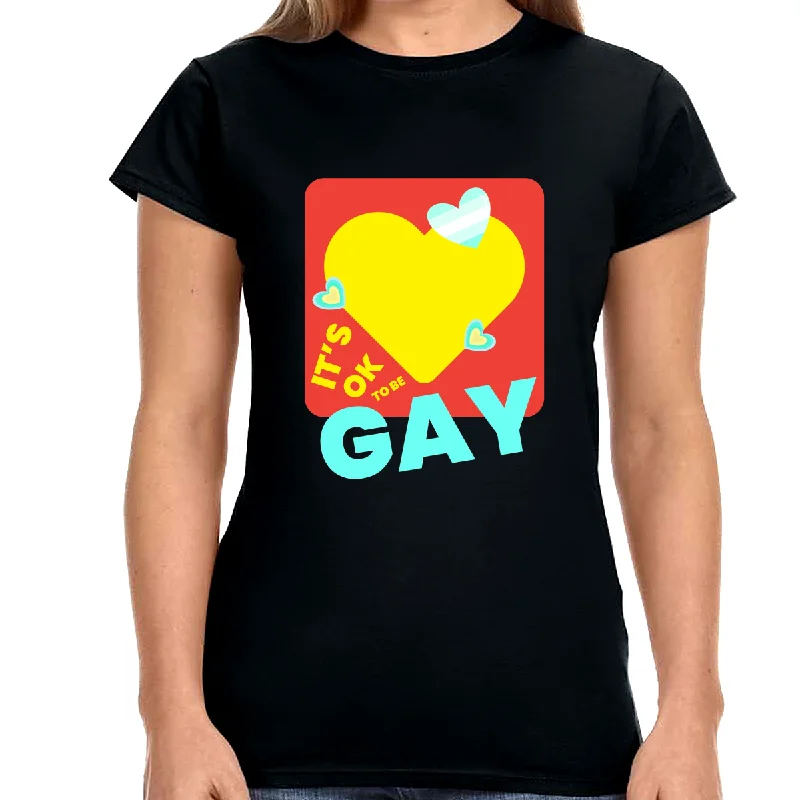 It's OK to Be Gay Equality Gay Pride Rainbow Gay Rights LGBT Womens Shirts Ribbed T-Shirt High Neck Heavyweight It's OK to Be Gay Equality Gay Pride Rainbow Gay Rights LGBT Womens Shirts Ribbed T-Shirt High Neck Heavyweight