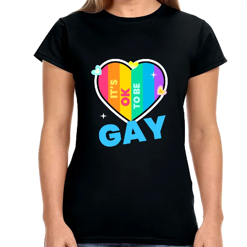 It's OK to Be Gay LGBTQ Rainbow Flag Shirt Lesbian Gay Pride Shirts for Women Fitted T-Shirt Seamless Stretchy It's OK to Be Gay LGBTQ Rainbow Flag Shirt Lesbian Gay Pride Shirts for Women Fitted T-Shirt Seamless Stretchy